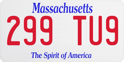 MA license plate 299TU9