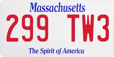 MA license plate 299TW3