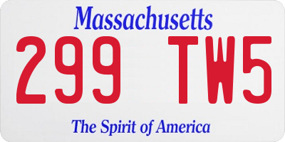 MA license plate 299TW5