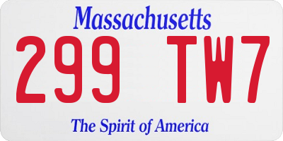 MA license plate 299TW7