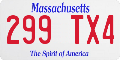 MA license plate 299TX4