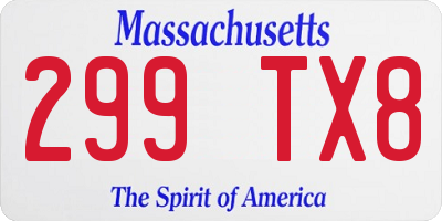 MA license plate 299TX8