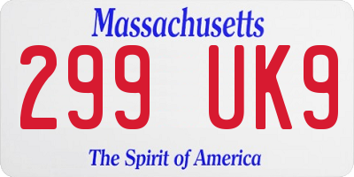 MA license plate 299UK9
