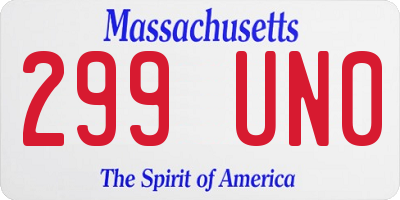MA license plate 299UN0