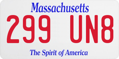 MA license plate 299UN8