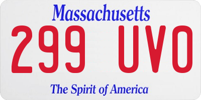 MA license plate 299UV0