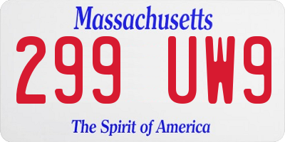 MA license plate 299UW9