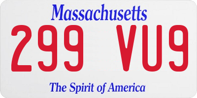 MA license plate 299VU9
