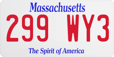 MA license plate 299WY3