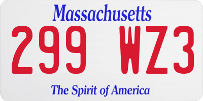 MA license plate 299WZ3