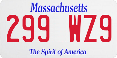 MA license plate 299WZ9