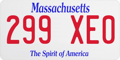 MA license plate 299XE0