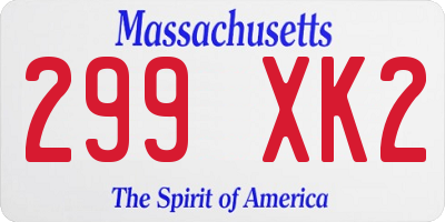 MA license plate 299XK2