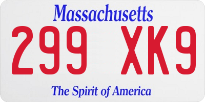 MA license plate 299XK9