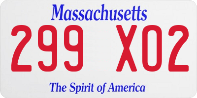 MA license plate 299XO2