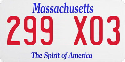 MA license plate 299XO3