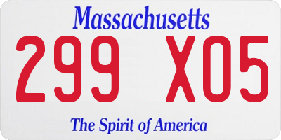 MA license plate 299XO5