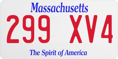 MA license plate 299XV4