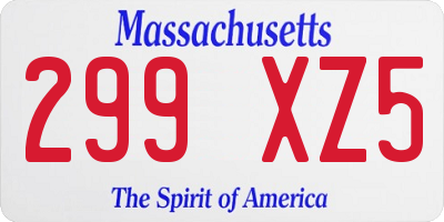 MA license plate 299XZ5