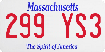 MA license plate 299YS3