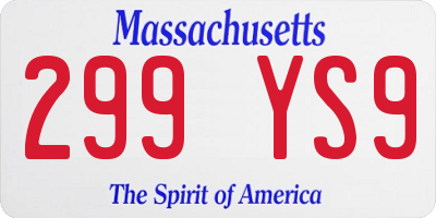 MA license plate 299YS9