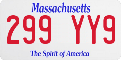 MA license plate 299YY9