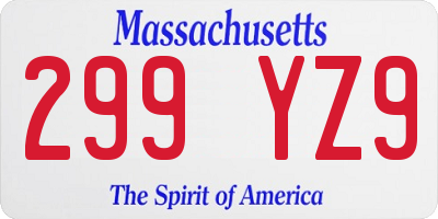 MA license plate 299YZ9