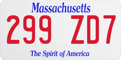 MA license plate 299ZD7