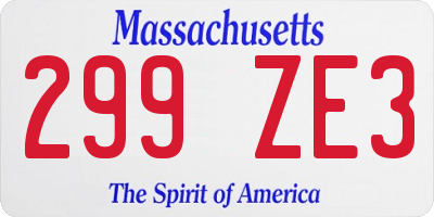 MA license plate 299ZE3