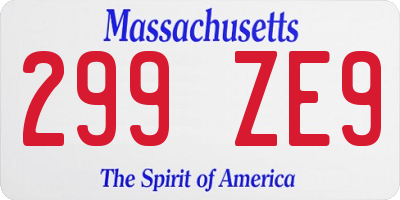 MA license plate 299ZE9