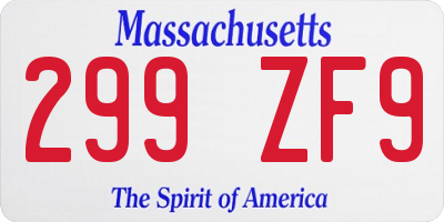 MA license plate 299ZF9