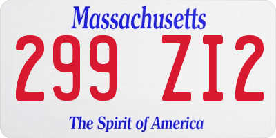 MA license plate 299ZI2