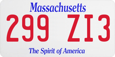 MA license plate 299ZI3