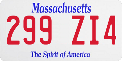MA license plate 299ZI4