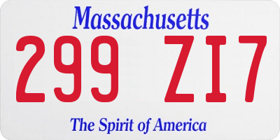 MA license plate 299ZI7
