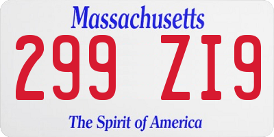 MA license plate 299ZI9