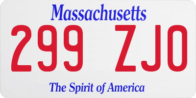MA license plate 299ZJ0