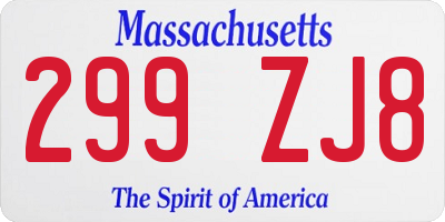 MA license plate 299ZJ8