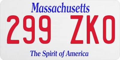 MA license plate 299ZK0