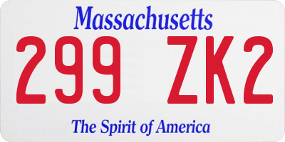 MA license plate 299ZK2