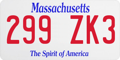 MA license plate 299ZK3