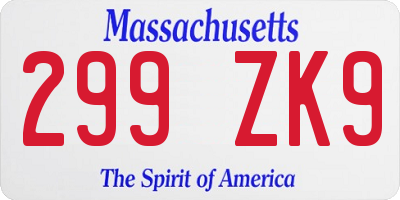 MA license plate 299ZK9