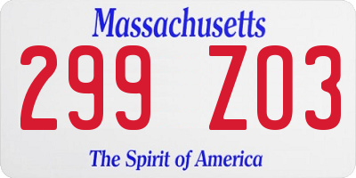MA license plate 299ZO3