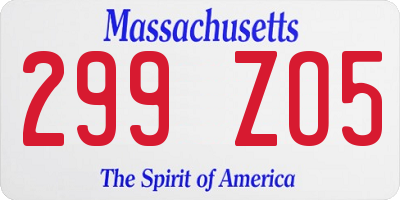 MA license plate 299ZO5