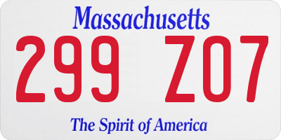 MA license plate 299ZO7