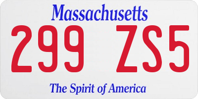 MA license plate 299ZS5
