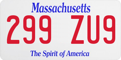 MA license plate 299ZU9