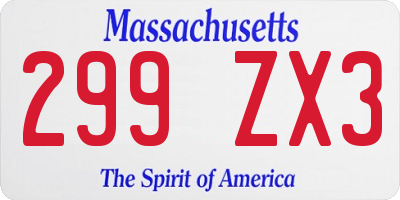 MA license plate 299ZX3