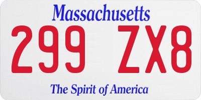 MA license plate 299ZX8