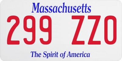 MA license plate 299ZZ0